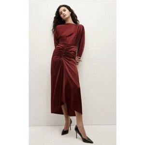Veronica Beard Sabri Ruched Stretch-silk Satin Midi Dress - Red $698.00 MSRP